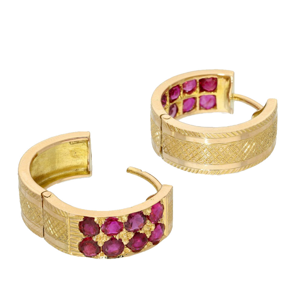 Pre-owned 18ct Yellow Gold Ruby Wide Hoop Earrings