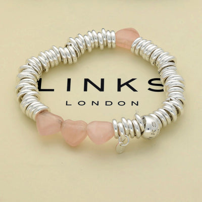 Pre-loved Links of London Silver Sweetie Rose Quartz Candy Hearts Bracelet 5010.1002