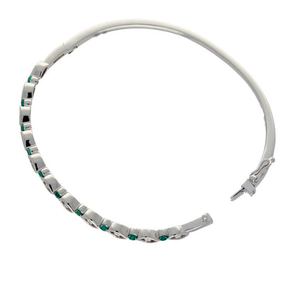 18ct White Gold Emerald and Diamond Milgrain Bangle
