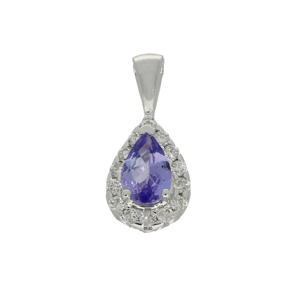 18ct White Gold Tanzanite & Diamond Teardrop Halo Pendant