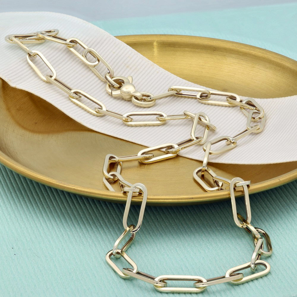 9ct Yellow Gold 18" Paperclip Link Chain Statement Necklace