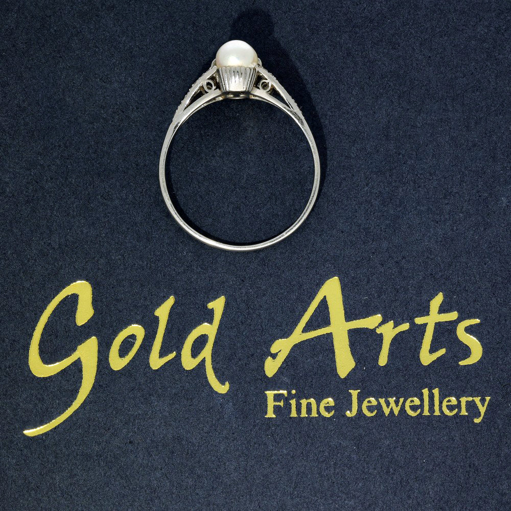 Vintage Platinum Toi et Moi Two Stone Diamond & Pearl Ring