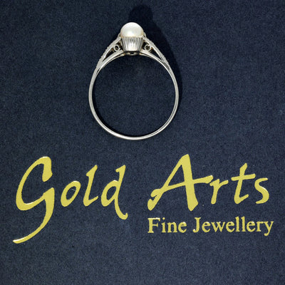 Vintage Platinum Toi et Moi Two Stone Diamond & Pearl Ring