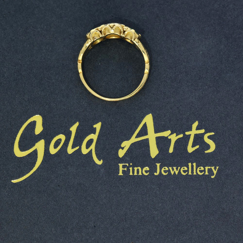 Vintage 18ct Yellow Gold Emerald and Old Cut Diamond Trilogy Ring