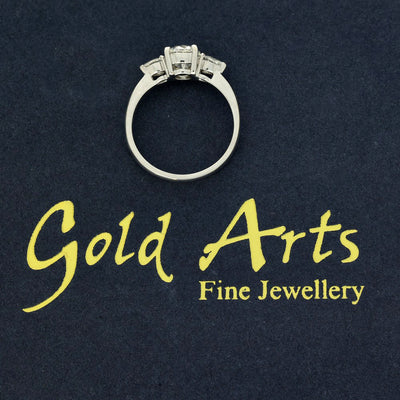 18ct White Gold Certificated 0.90ct Round Diamond with Pear Shape Diamonds Trilogy Ring