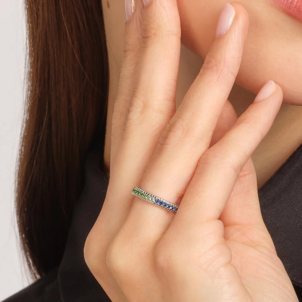 Fabergé Colours of Love White Gold Fluted Rainbow Multicoloured Gemstone Eternity Ring
