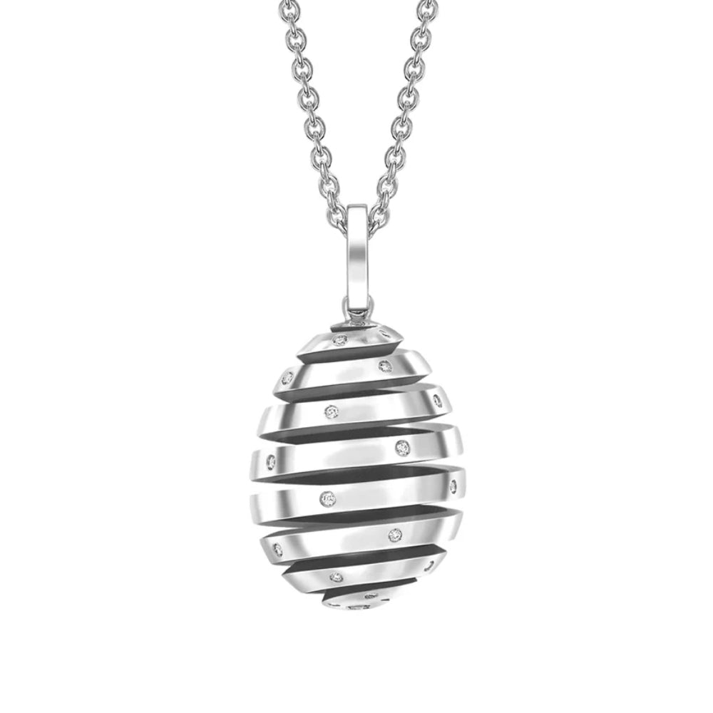 Fabergé Essence White Gold Spiral Egg Diamond Pendant