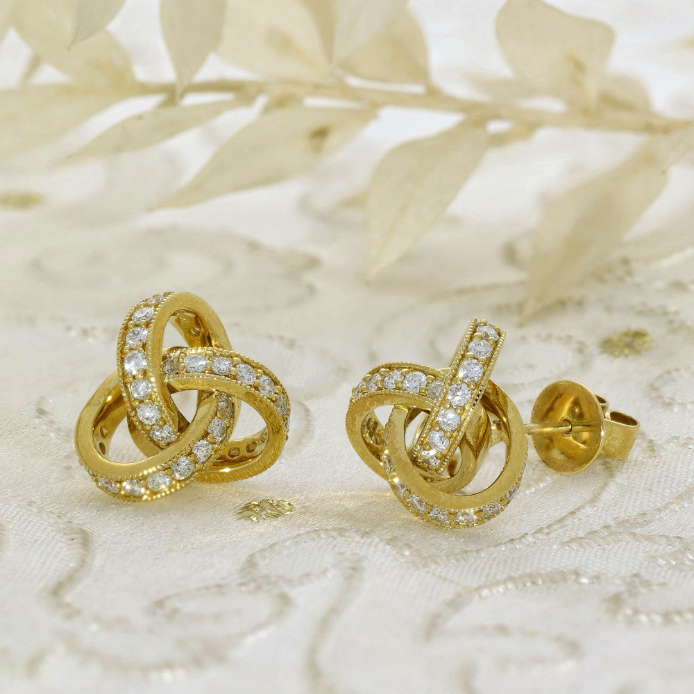 18ct Yellow Gold Diamond Knot Stud Earrings