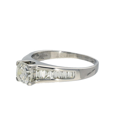 Pre-loved 18ct White Gold 1.25ct Asscher Cut Diamond Solitaire with Baguette Shoulders Ring