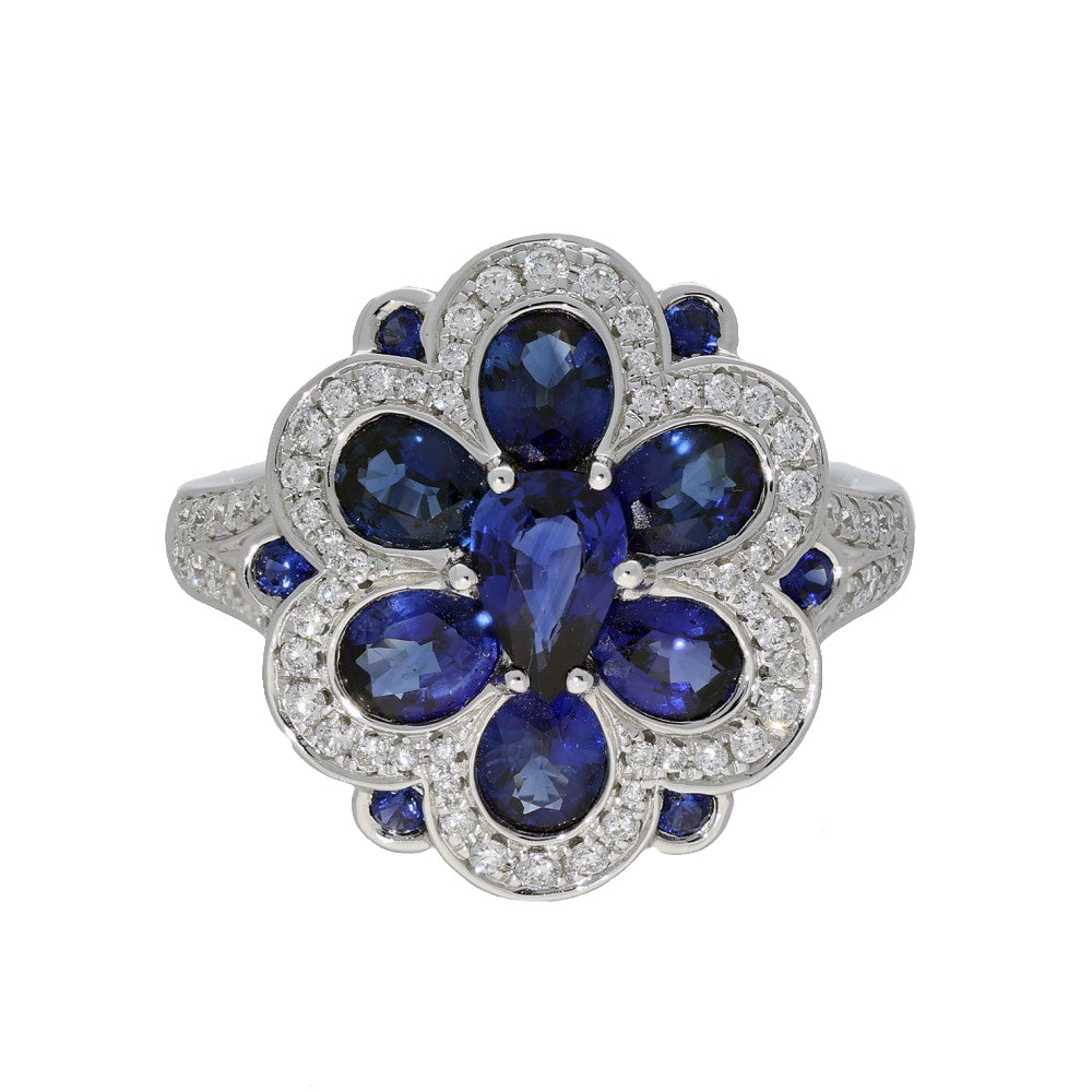 18ct White Gold Sapphire & Diamond Cluster Statement Ring