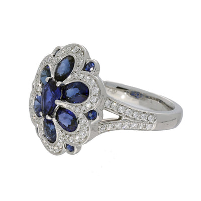 18ct White Gold Sapphire & Diamond Cluster Statement Ring