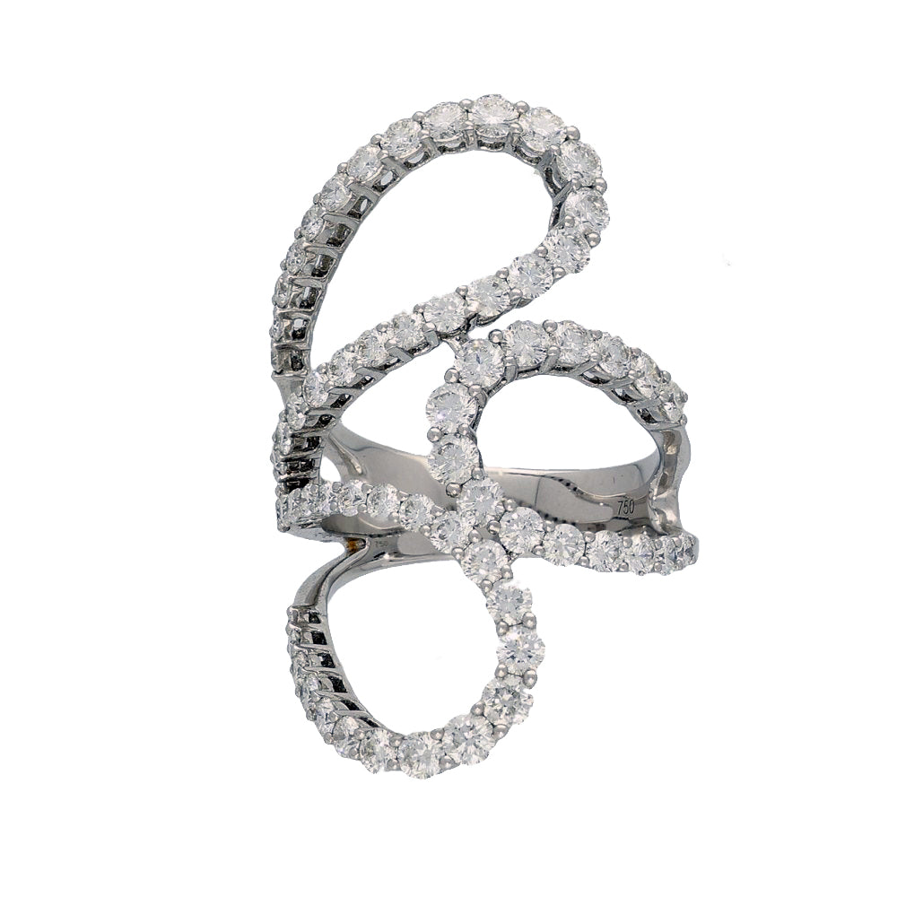 18ct White Gold Pave Diamond Swirl Openwork Large Cocktail Statement Ring