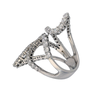 18ct White Gold Pave Diamond Swirl Openwork Large Cocktail Statement Ring