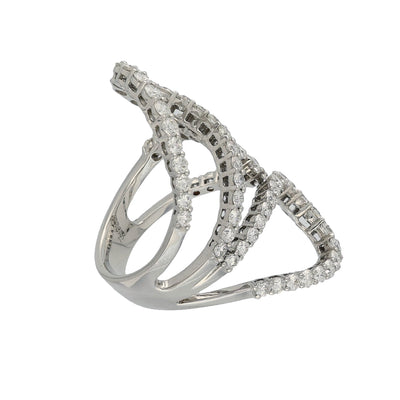 18ct White Gold Pave Diamond Swirl Openwork Large Cocktail Statement Ring