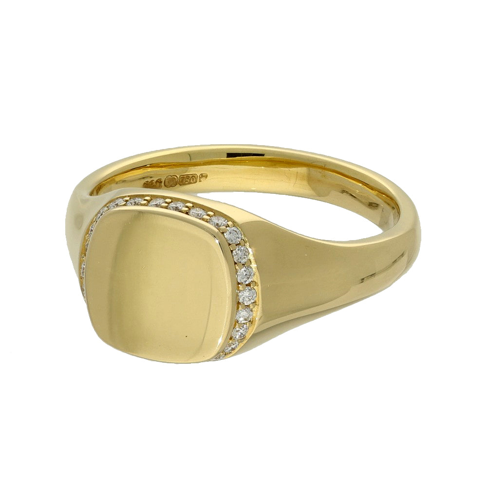 18ct Yellow Gold Small Signet Ring with Diamond Halo