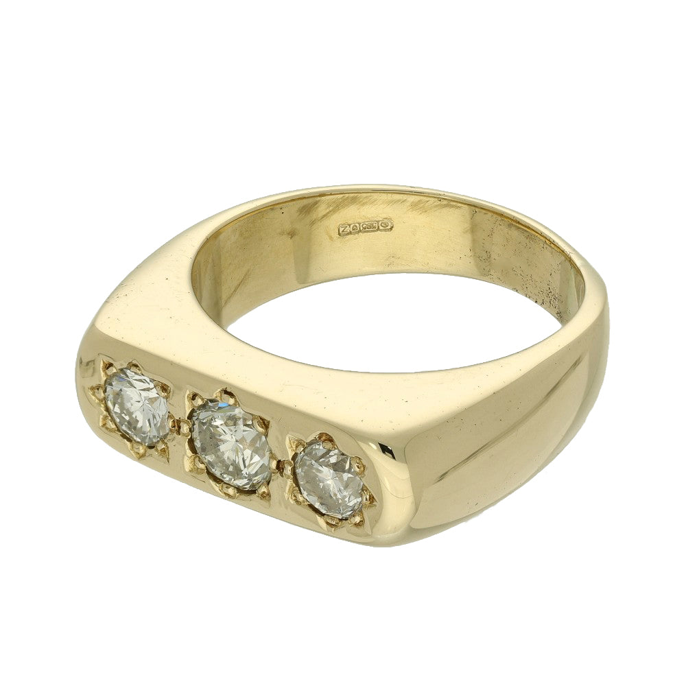 Pre-owned 14ct Yellow Gold Men's Diamond 3-Stone Signet Ring