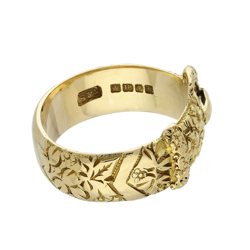 Antique 18ct Yellow Gold Patterned Buckle Ring c.1919