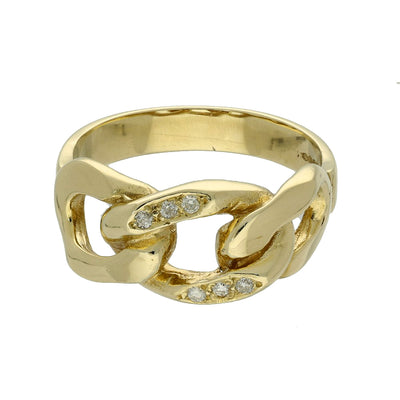 9ct Yellow Gold Diamond Set Men's Curb Link Ring