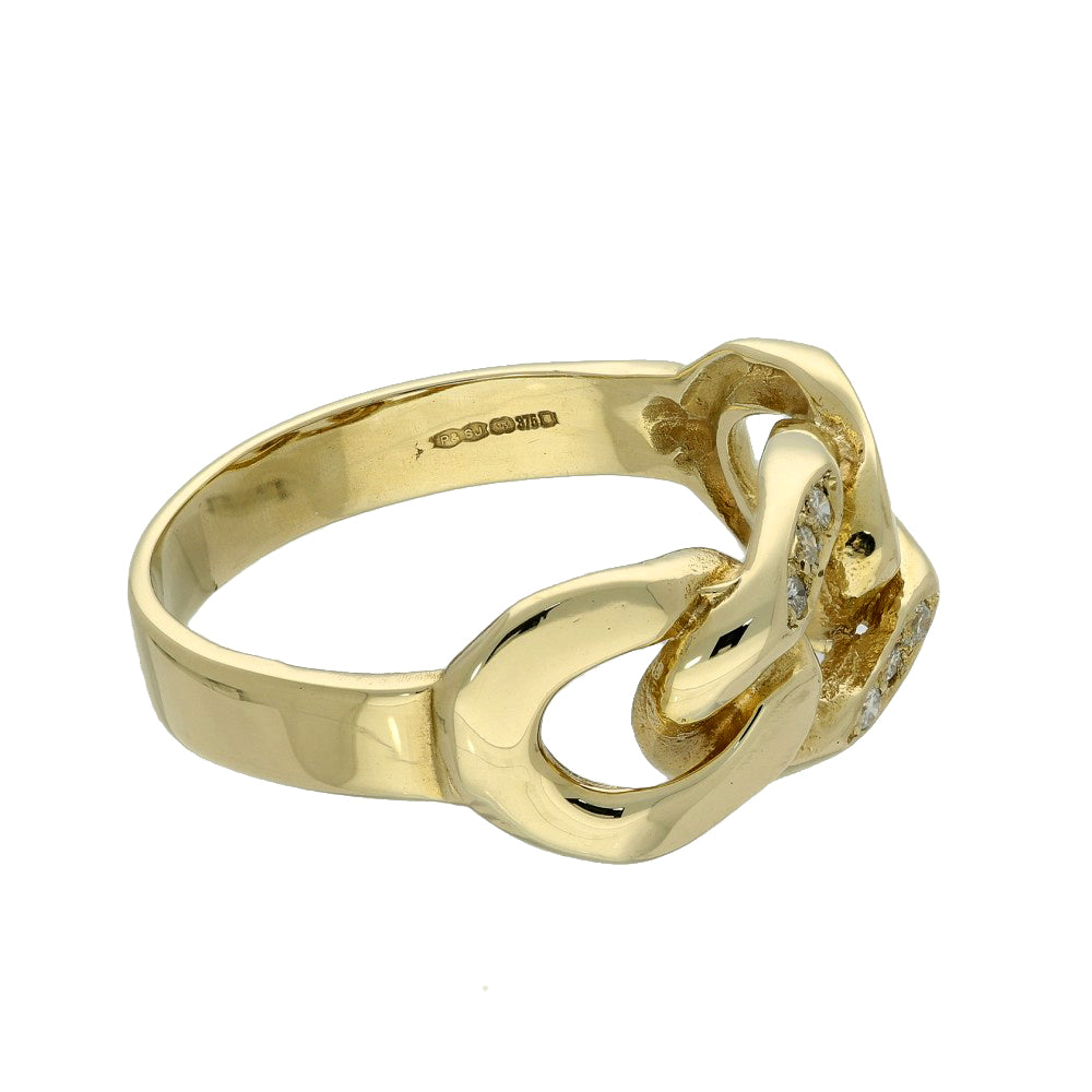 9ct Yellow Gold Diamond Set Men's Curb Link Ring