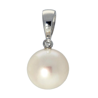 Akoya Pearl & Single Diamond 18ct White Gold Pendant