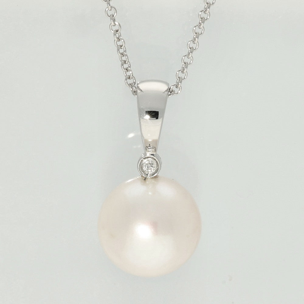 Akoya Pearl & Single Diamond 18ct White Gold Pendant