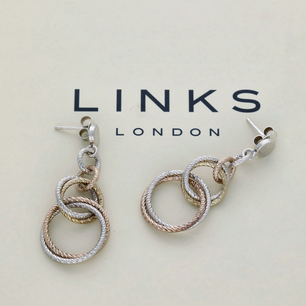 Pre-loved Links of London Silver, Rose & Yellow Gold Aurora Cluster Drop Earrings