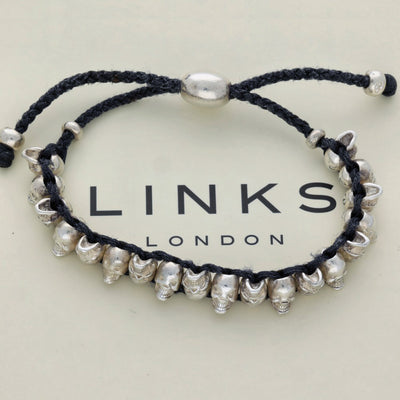 Pre-loved Links of London Silver Black Skull Friendship Bracelet