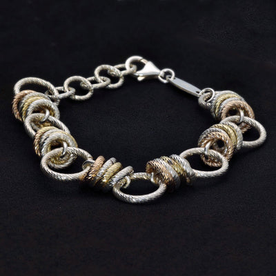 Pre-loved Links of London Silver, Rose & Yellow Gold Aurora Cluster Bracelet