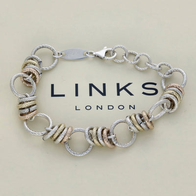 Pre-loved Links of London Silver, Rose & Yellow Gold Aurora Cluster Bracelet