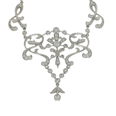 18ct White Gold Vintage Inspired Diamond Statement Necklace 2ct