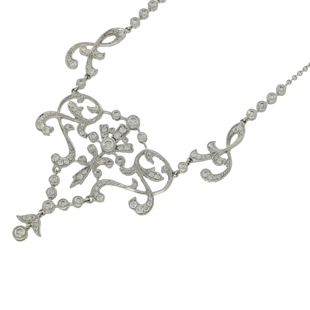 18ct White Gold Vintage Inspired Diamond Statement Necklace 2ct