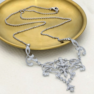 18ct White Gold Vintage Inspired Diamond Statement Necklace 2ct