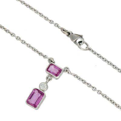Pre-owned 18ct White Gold Pink Sapphire & Diamond Double Drop Necklace