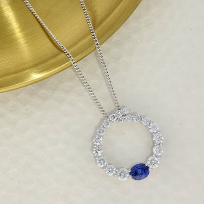 18ct White Gold Sapphire & Diamond Journey Circle of Life Pendant