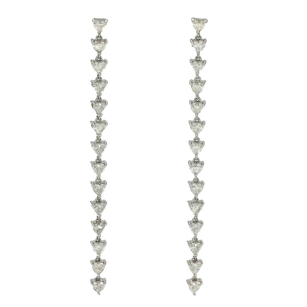 18ct White Gold 5ct Heart Cut Diamond Long Drop Earrings
