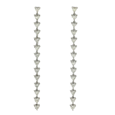 18ct White Gold 5ct Heart Cut Diamond Long Drop Earrings