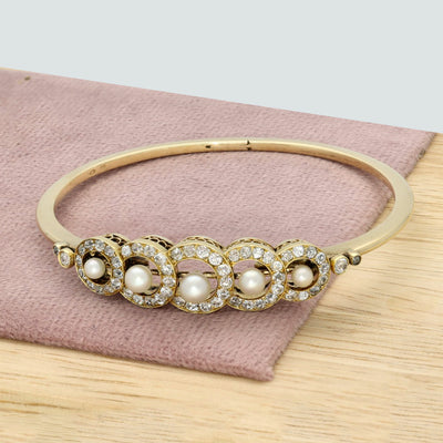 Antique 18ct Yellow Gold Old Cut Diamond & Seed Pearl Bangle Bracelet
