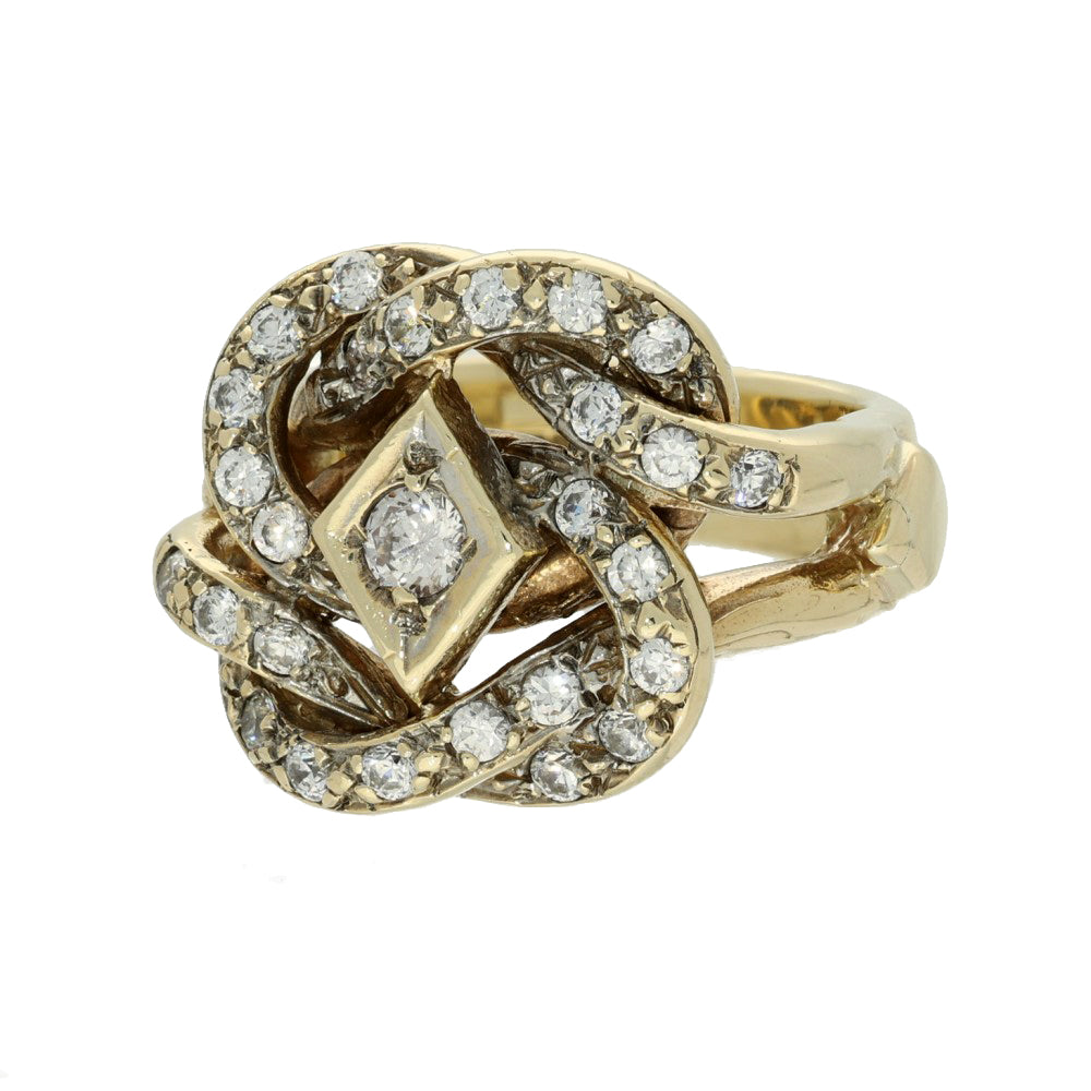 Pre-Owned 9ct Yellow Gold Very Large Zirconia Knot Ring 21g