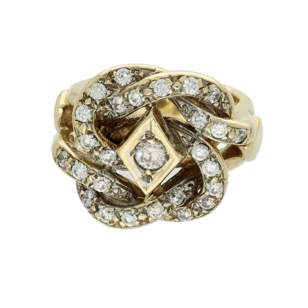 Pre-Owned 9ct Yellow Gold Very Large Zirconia Knot Ring 21g
