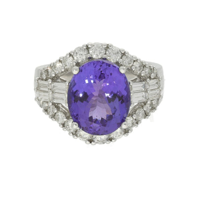 18ct White Gold 8ct Oval Tanzanite & Diamond Cocktail Ring