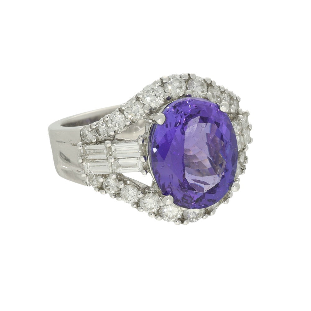 18ct White Gold 8ct Oval Tanzanite & Diamond Cocktail Ring