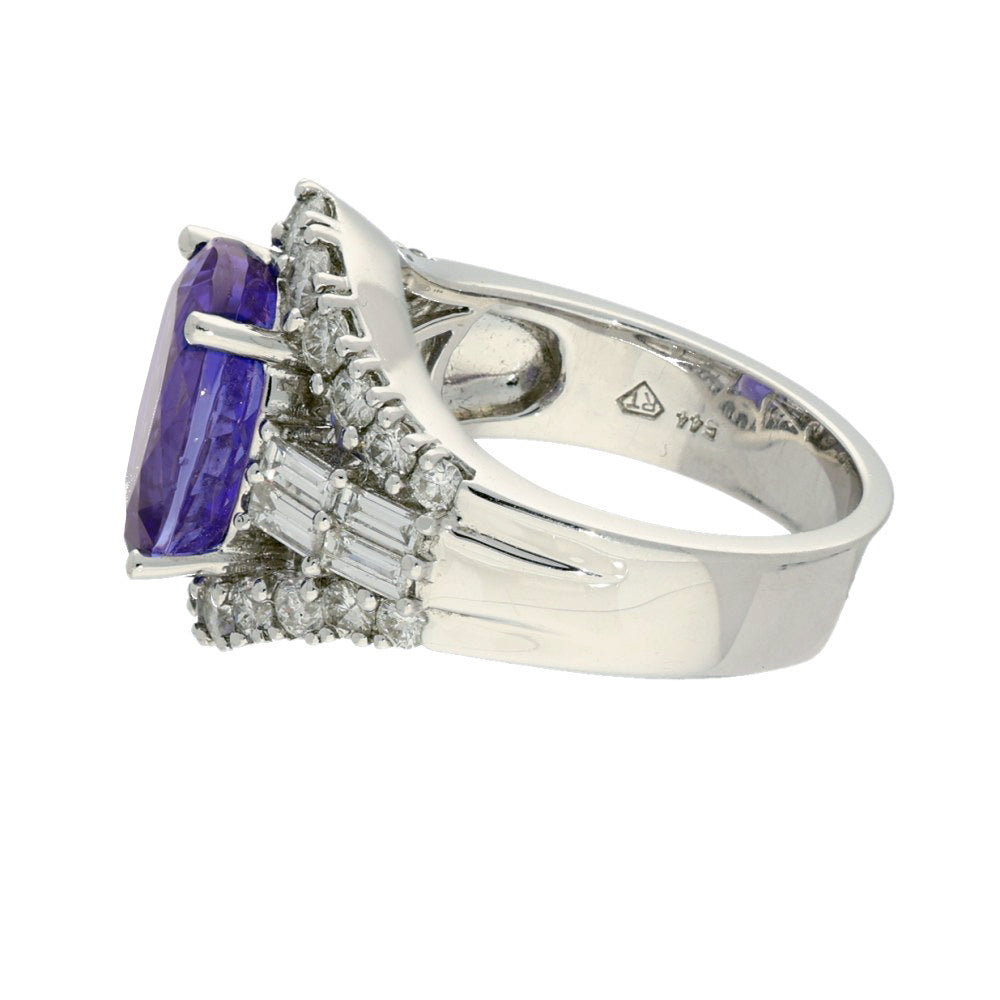 18ct White Gold 8ct Oval Tanzanite & Diamond Cocktail Ring