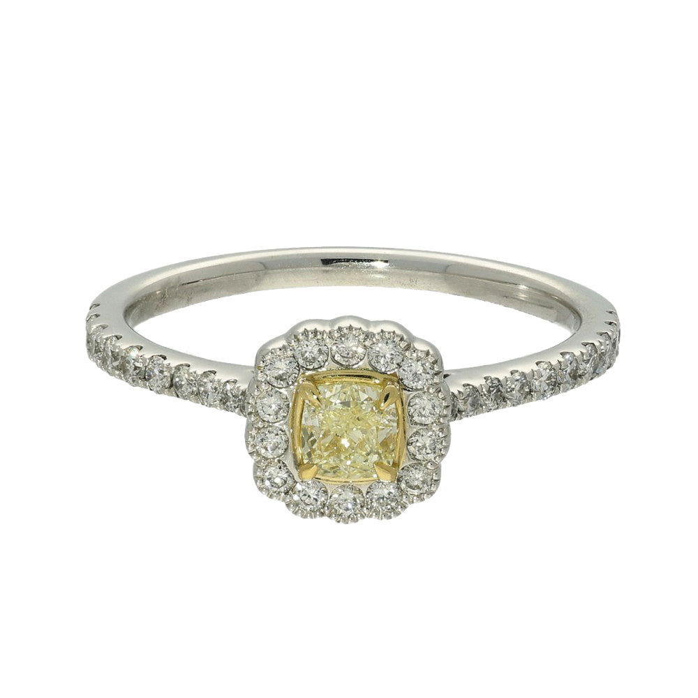 Platinum Natural Fancy Yellow & White Diamond Halo Ring