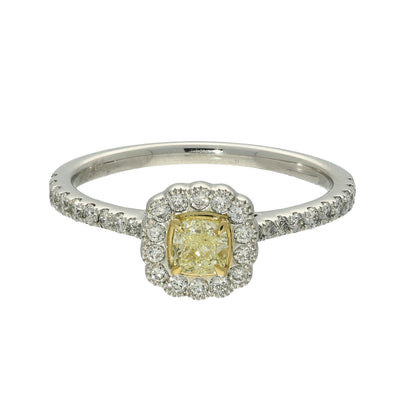 Platinum Natural Fancy Yellow & White Diamond Halo Ring