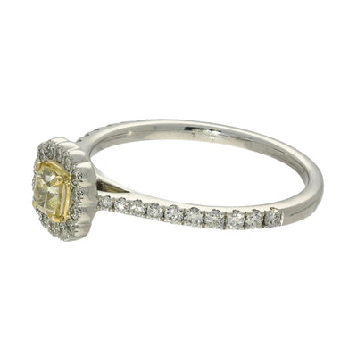 Platinum Natural Fancy Yellow & White Diamond Halo Ring