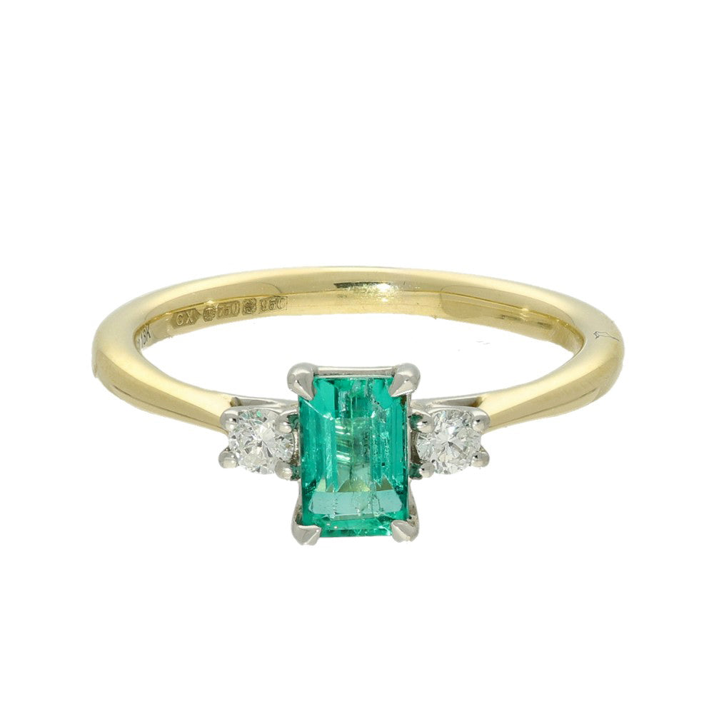 18ct Yellow Gold Emerald and Diamond Trilogy Ring