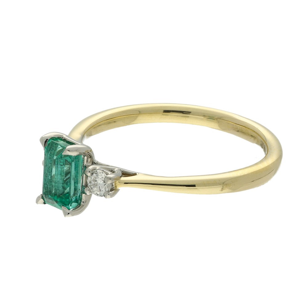 18ct Yellow Gold Emerald and Diamond Trilogy Ring