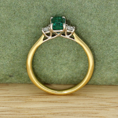 18ct Yellow Gold Emerald and Diamond Trilogy Ring