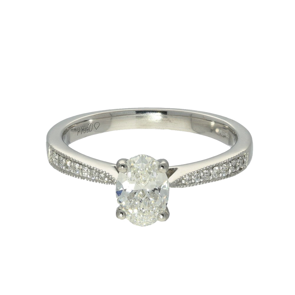 Platinum GIA Certificated 0.70ct Oval Diamond Solitaire Ring with Diamond Shoulders