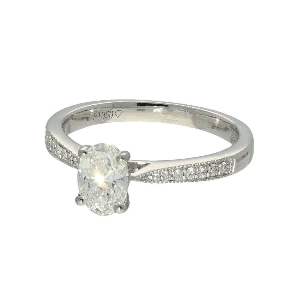 Platinum GIA Certificated 0.70ct Oval Diamond Solitaire Ring with Diamond Shoulders